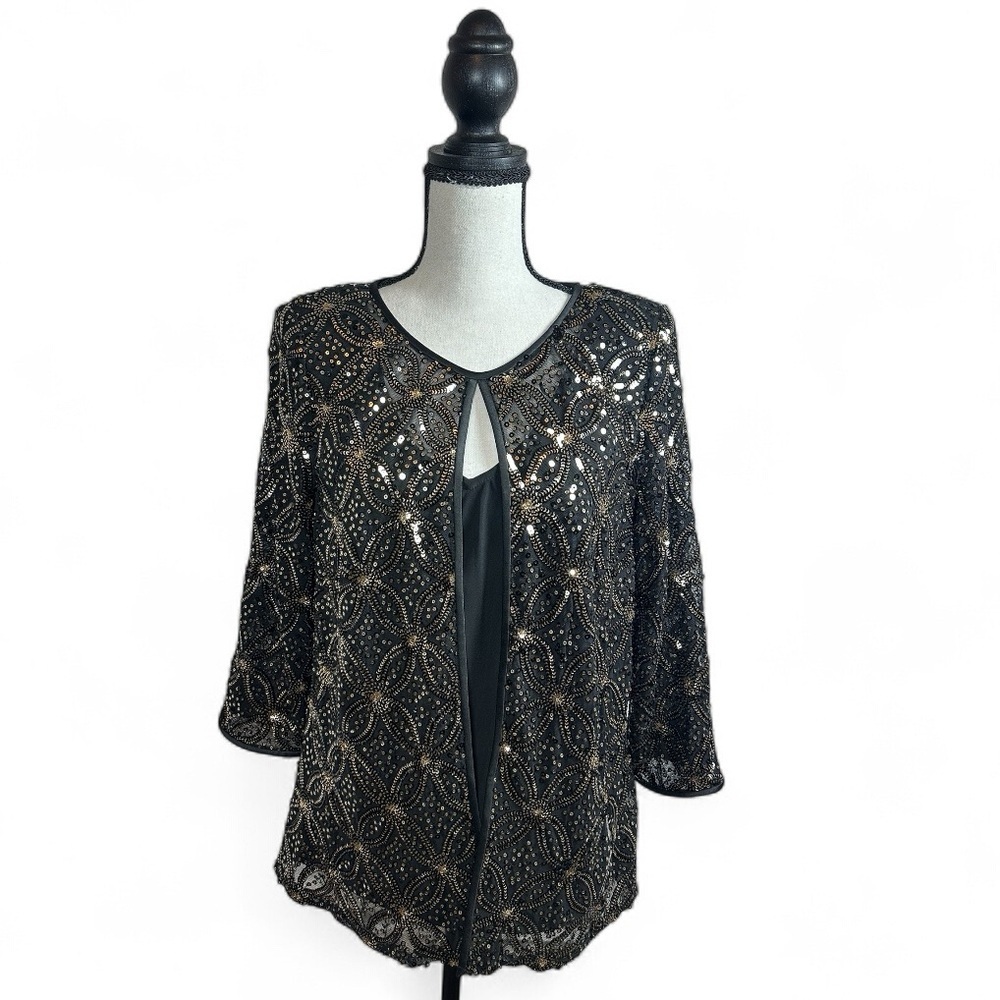 Alex Evenings Women’s Black Gold Sequin Bolero Jacket S Formal Evening Party
